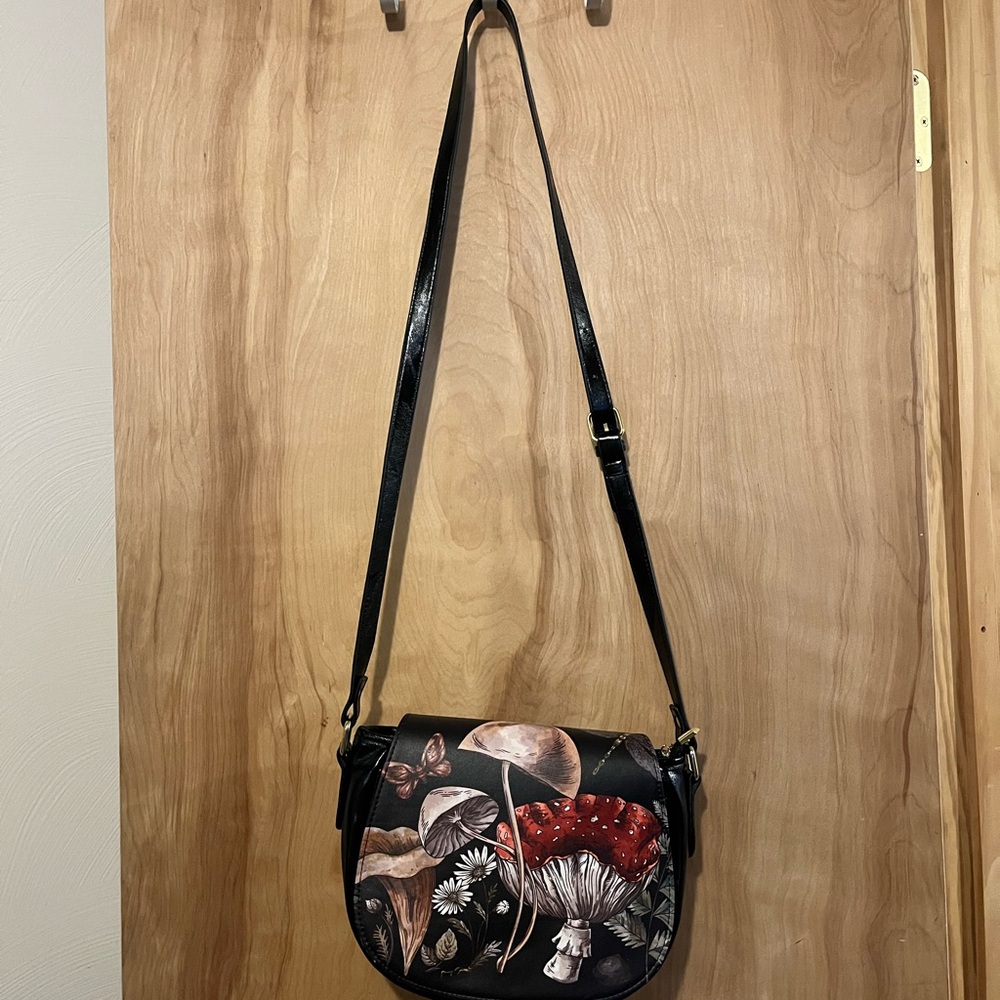 Black Mushroom Hippy Crossbody Bag